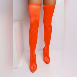 neon orange thigh high boots